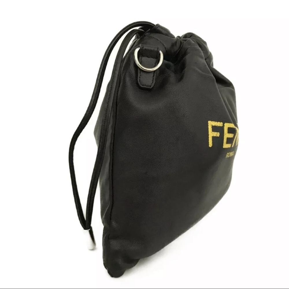 FENDI Roma Black Nappa Leather Drawstring Mini Crossbody Bag - Picture 3 of 11